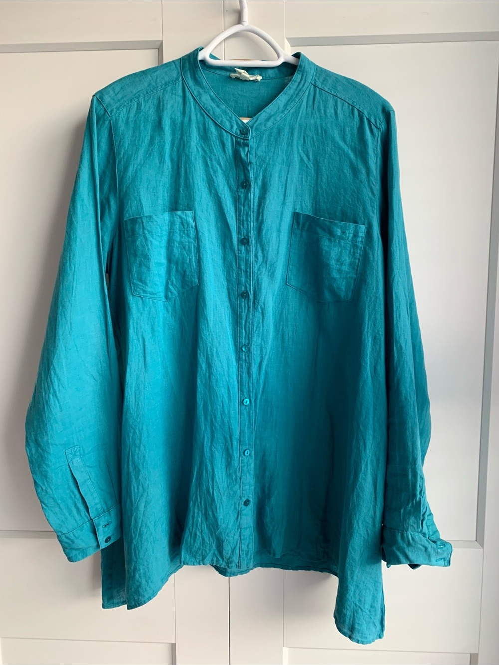 Eileen Fisher 100% Organic Linen Button-Front Women's Size Large Blouse A-lined